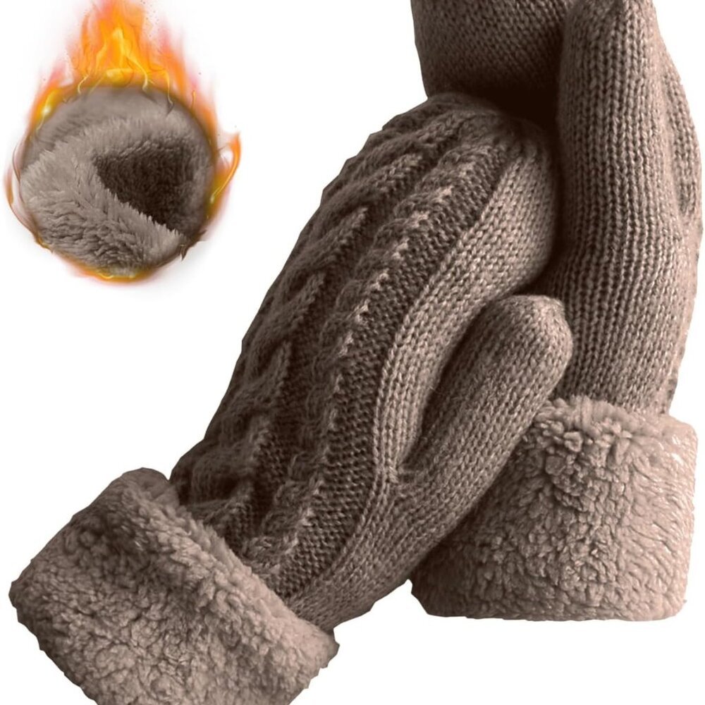 Women's Winter Gloves Warm Lining - Cozy Wool Knit Thick Gloves Mittens
